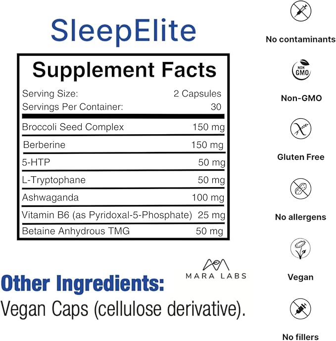 Mara Labs SleepElite | Supports Brain Function, Mood, and Sleep | with Serotonin Catalysts | 30 Servings