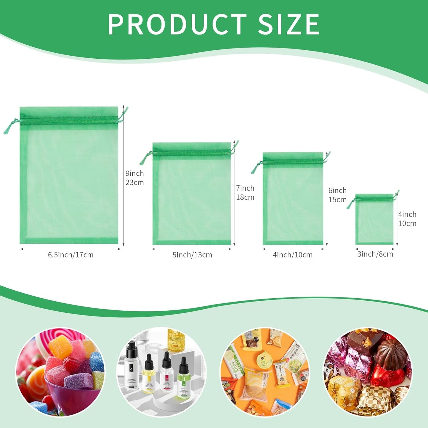 50 Pcs 4x6 Inch Green Mesh Bags, Organza Bags with Drawstring Small Mesh Pouch for Christmas Gift Party Favor Wedding