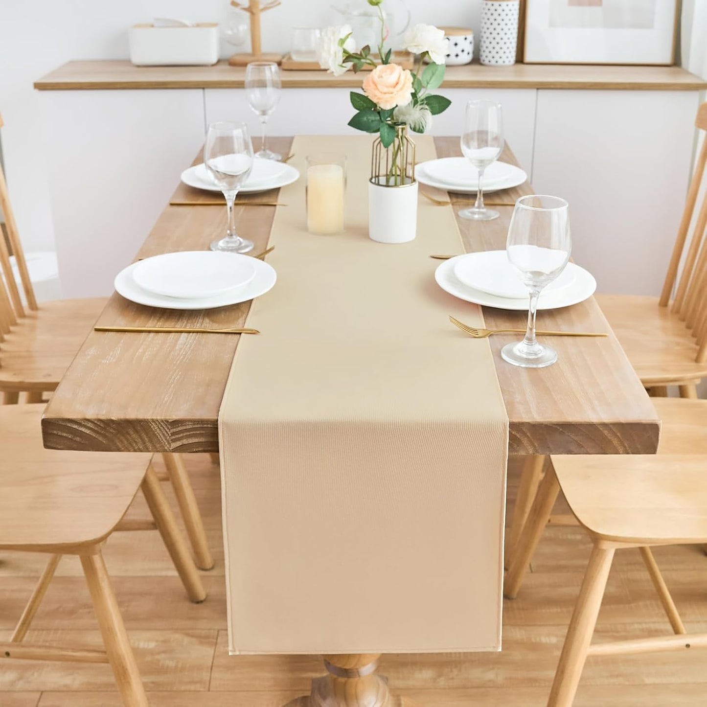 2 Pack Beige Small Short Table Runner 12 x 48 Inch Solid Color Runners Coffee Table Dresser for Daily Party Home Decoration