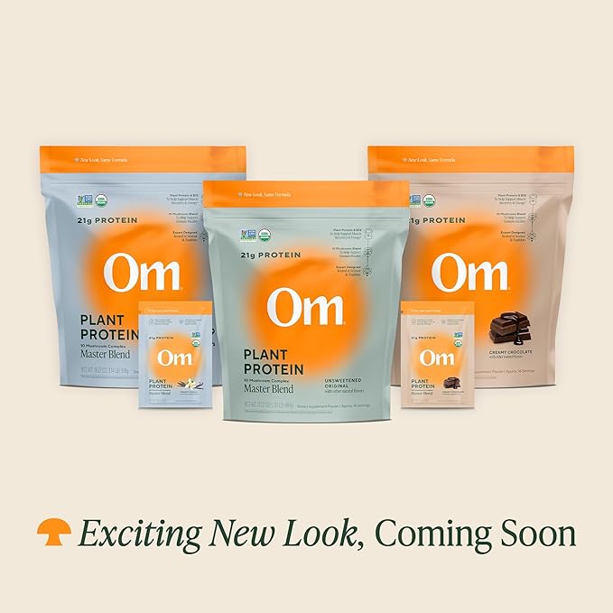 OM MUSHROOM SUPERFOOD Master Blend Creamy Chocolate Protein Powder, 16 Servings, Plant-Based with 10 Mushroom Complex for Recovery & Energy, GLP-1 Support