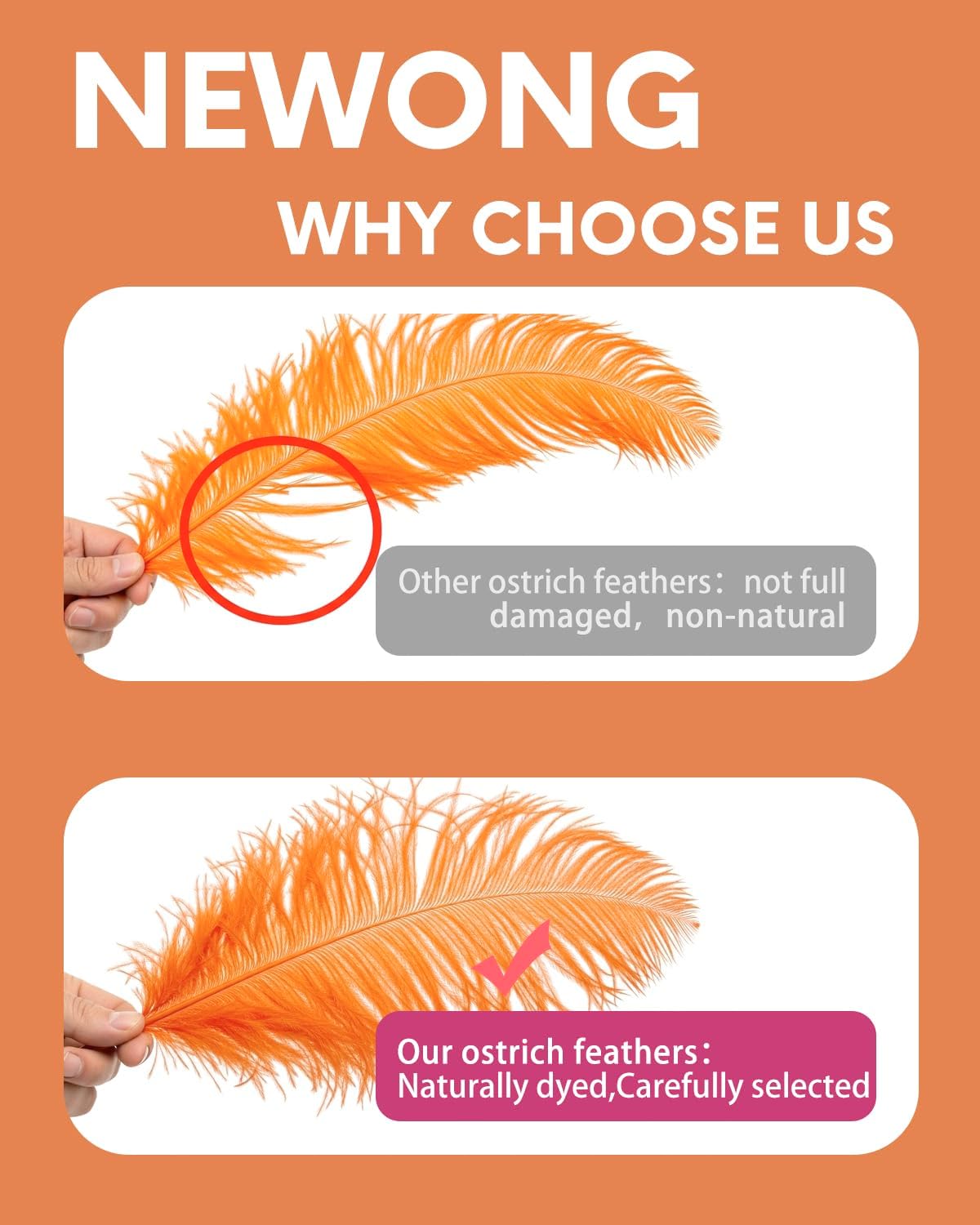 NEWONG 30pcs Orange Ostrich Feathers Natural Bulk 11-14inch(28-35cm) Vase Craft Wedding Home Party Centerpieces Christmas Day Decoration