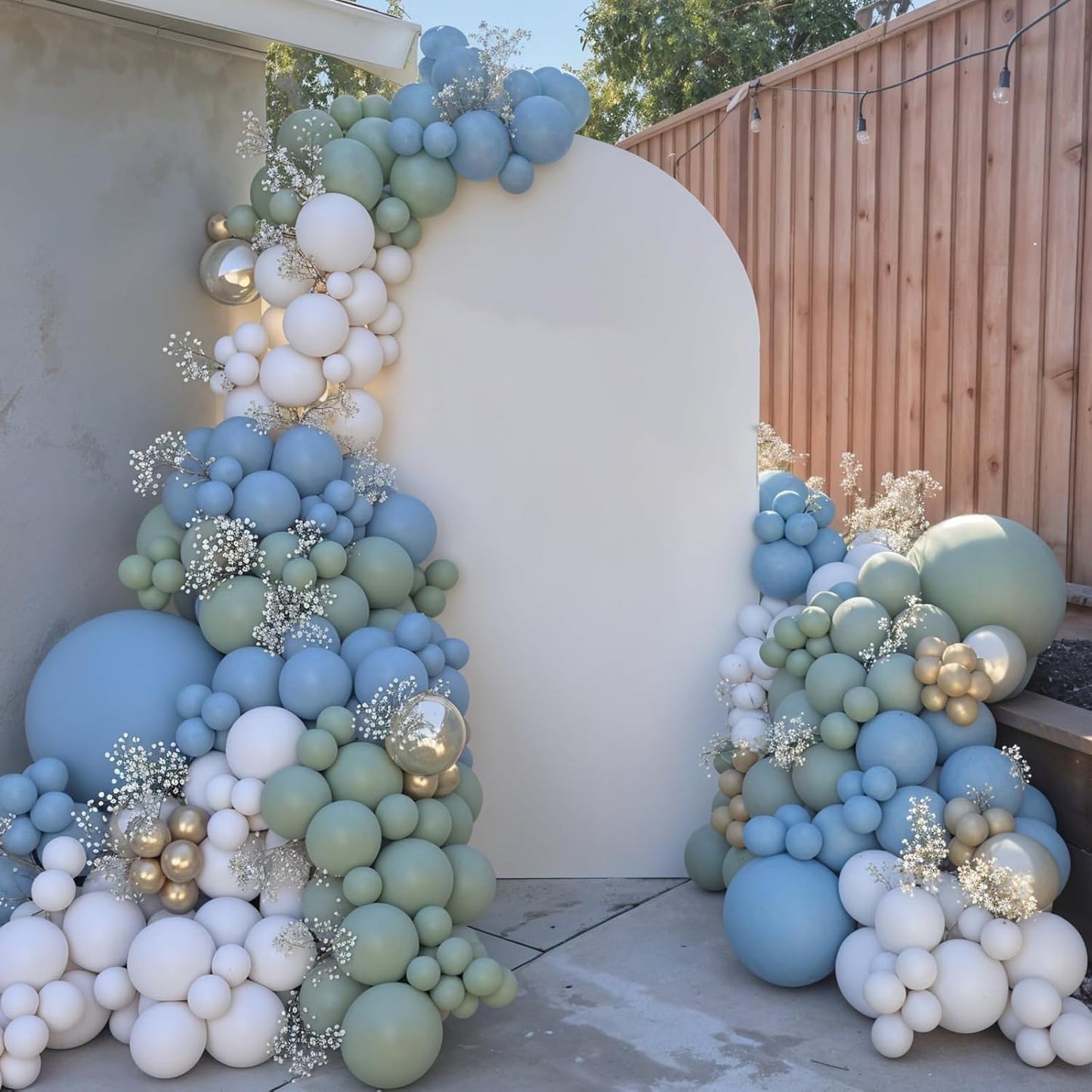 Sage Green Blue Balloons, 50pcs Dusty Green Blue Balloons, Double Stuffed Cream Balloon Champagne Gold Balloon For Birthday Baby Shower Party Wedding Bridal Shower Bachelorette Engagement Decorations