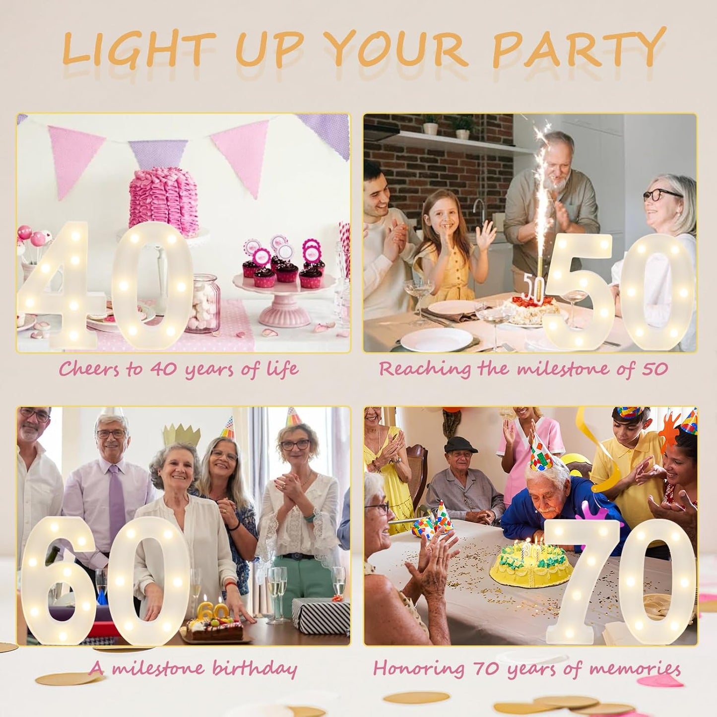 Decorative Led Light Up Numbers, 70th Birthday Decorations, Warm White Led Numbers Lights, Lighted Marquee Number Sign for Sweet 70th Party Decor