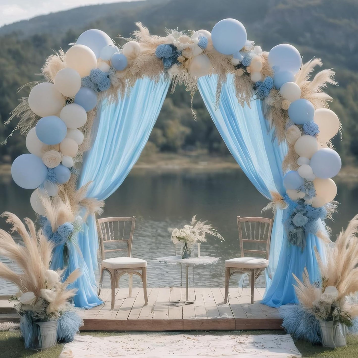 DUOBAO 2 Panels Chiffon Curtains 29"x108" Sheer Backdrop Drape Beach Curtain for Living Room Light Blue Voile Window Drapes for Wedding Ceremony (Sky Blue)