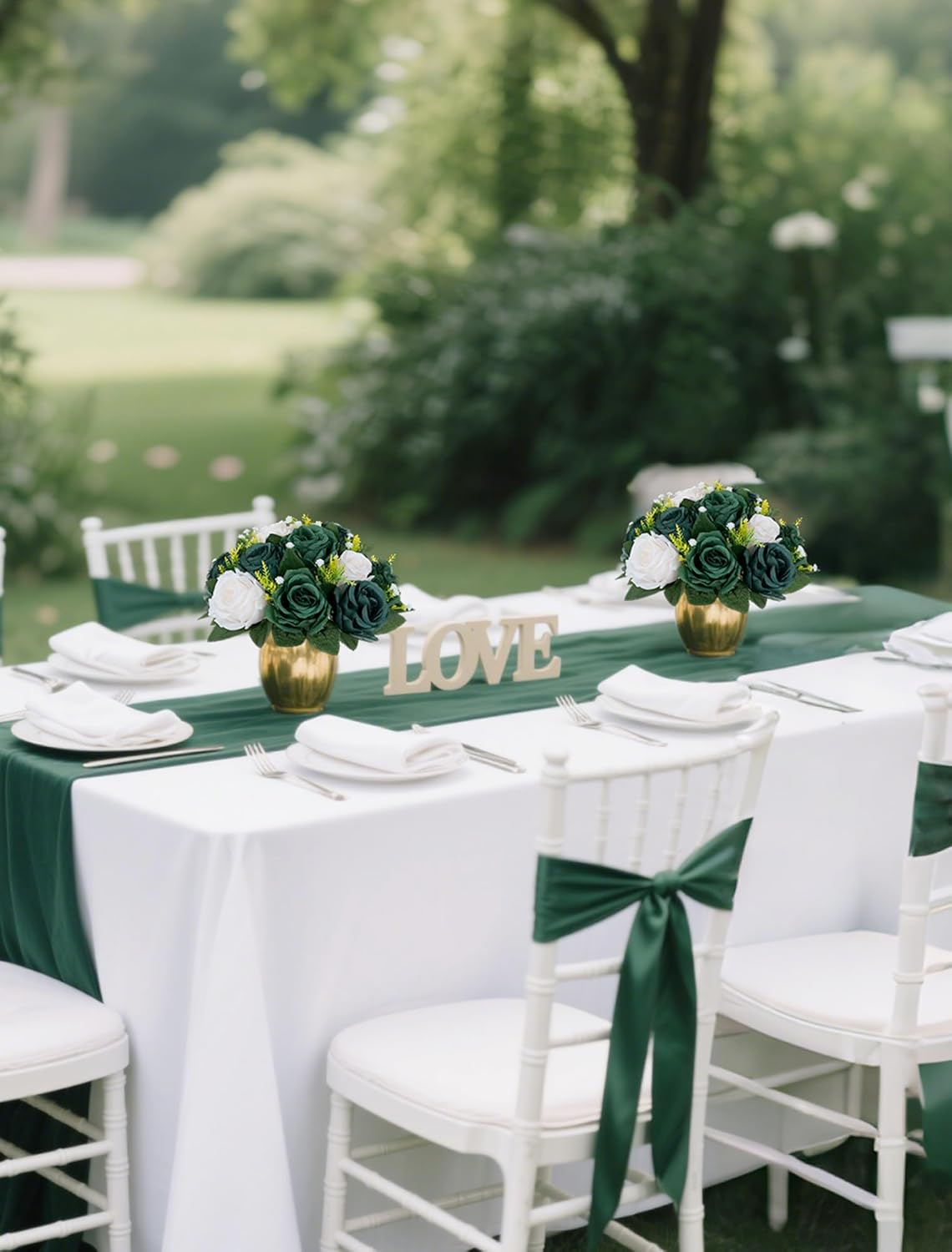 BLOSMON Green Flowers Artificial for Decoration: 2 Pcs Fake Rose Balls Centerpiece for Wedding Table - Faux Silk Kissing Bouquet Floral Arrangement for Home Party Event Decor