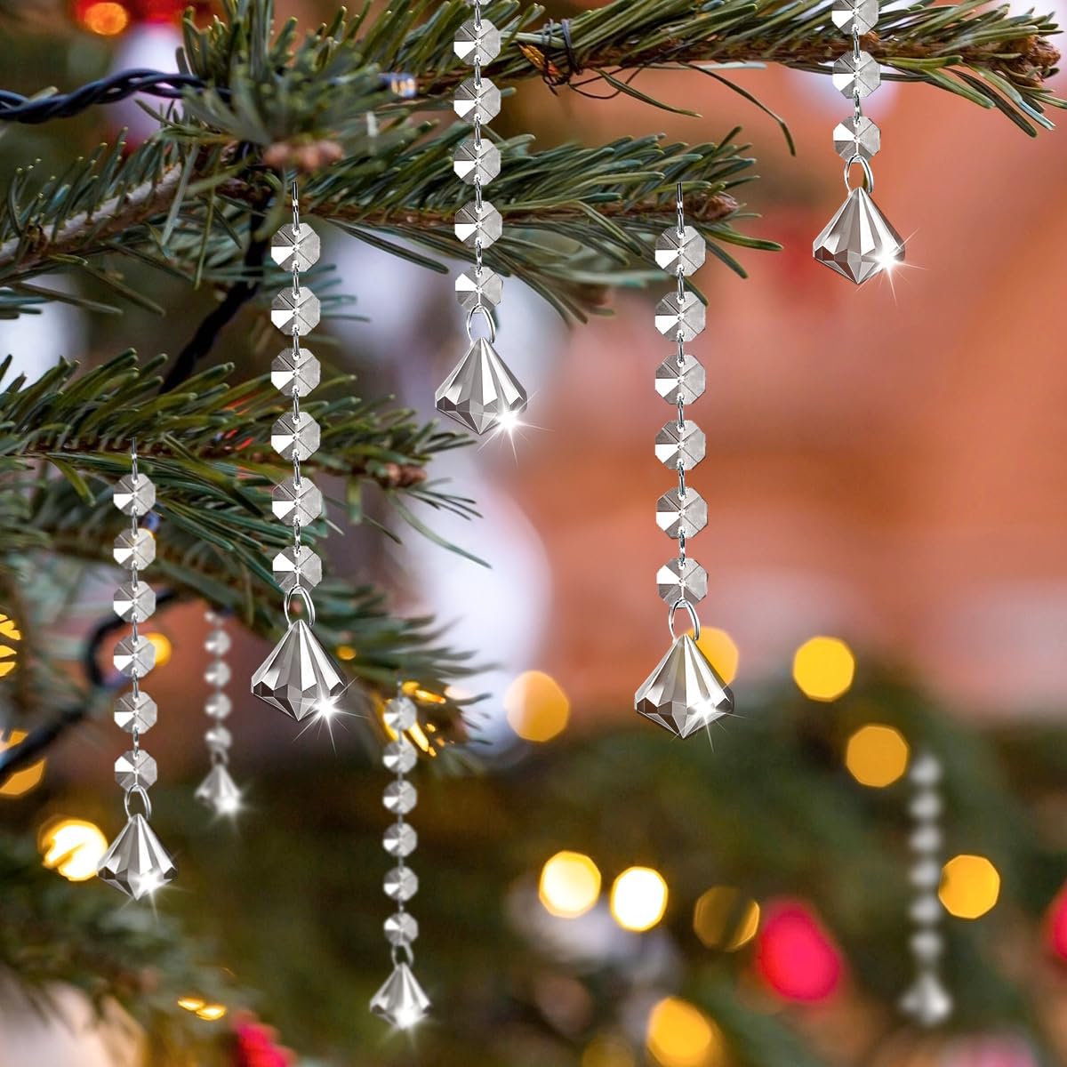 50 Pack Hanging Crystals - Clear Acrylic Prisms Pendant Ornaments for Christmas Tree, Centerpieces, Chandelier, Window & Home Decor, Ideal for Weddings, Parties Decorations (Diamond)