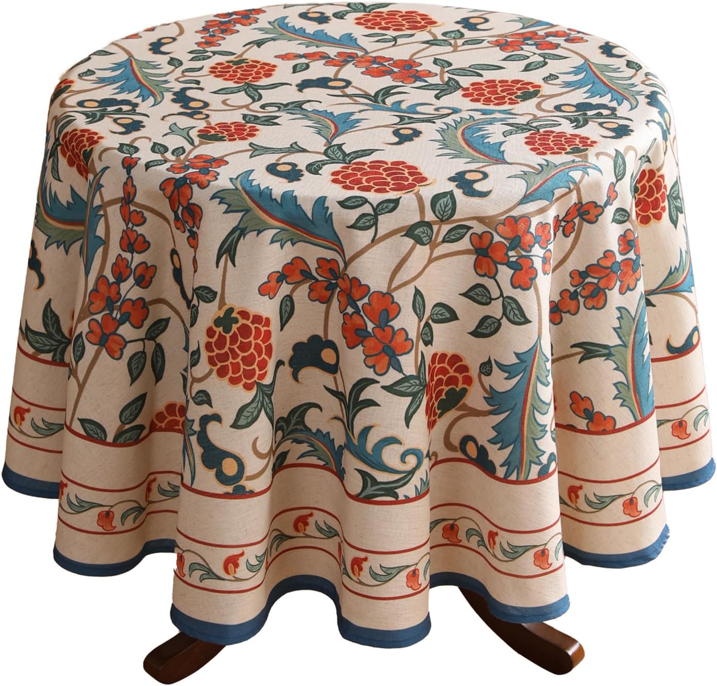 patdrea Designer Linen Round Table Cloth,Durable Breathable Floral Dacorative Tablecloth,Decor Tables Covers for Kitchen Dining Tea Party,Holiday,Christmas,Thanksgiving,Diameter 67"-Puno