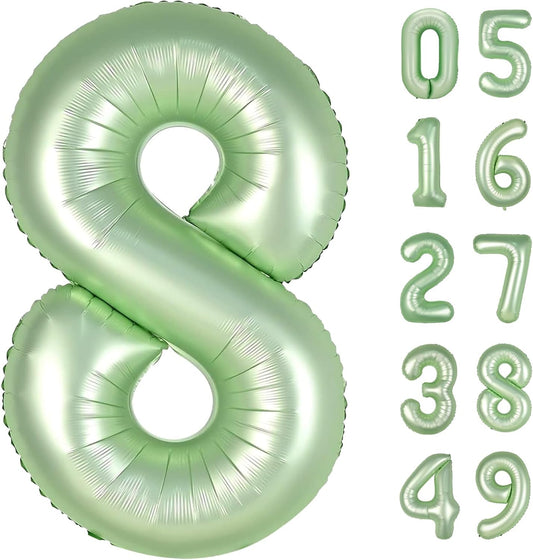 Sage Green Foil Number 8 Balloon 40 Inch, Helium Mylar Eight Number 8 18 28 38 48 58 80 88 Birthday Balloons, 8th Oliver Green Women Men Wedding Anniversary, Graduations Party Supplies