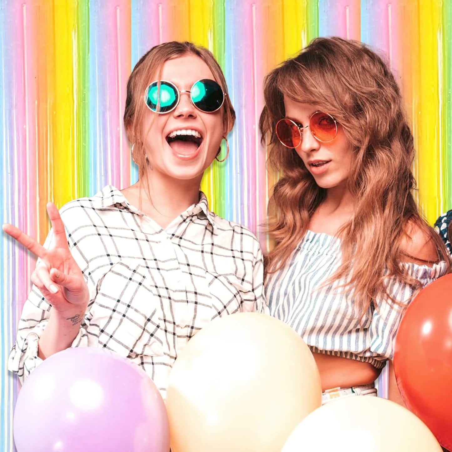 3 Pack Rainbow A Foil Fringe Curtain Backdrop, 3.28Ft x 8.2Ft Metallic Tinsel Foil Fringe Streamer Curtains for Photo Booth, Christmas Day, Thanksgiving, Wedding, New Year Party Decorations