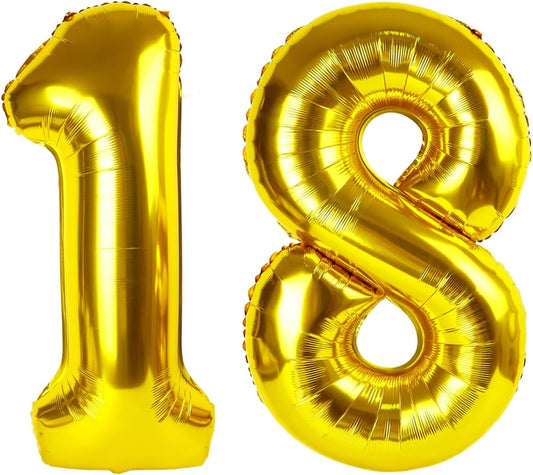 Gold Mylar Number 18 Balloon 40 inch, Number 18 Birthday Balloon for Boy Girl, Gold Foil 18 Balloon for 18 Birthday Party, Anniversary Celebration Number Balloons Decorations