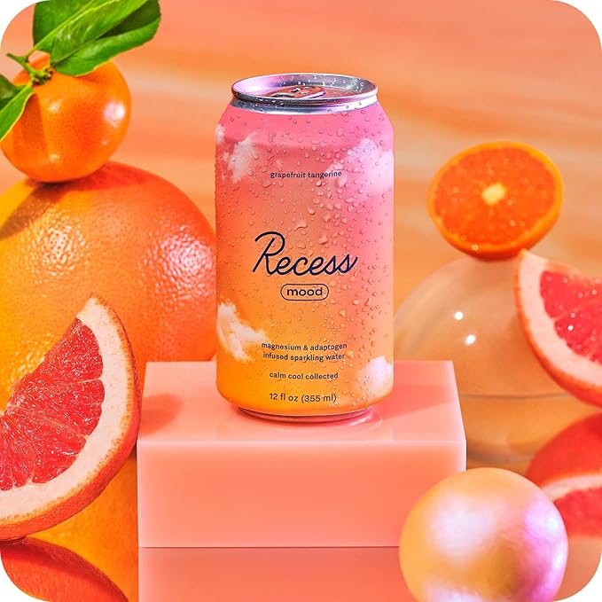 Recess Mood Magnesium & Adaptogen Drink, Relaxation Beverage, 12 ounce (Grapefruit Tangerine, 12 pack)