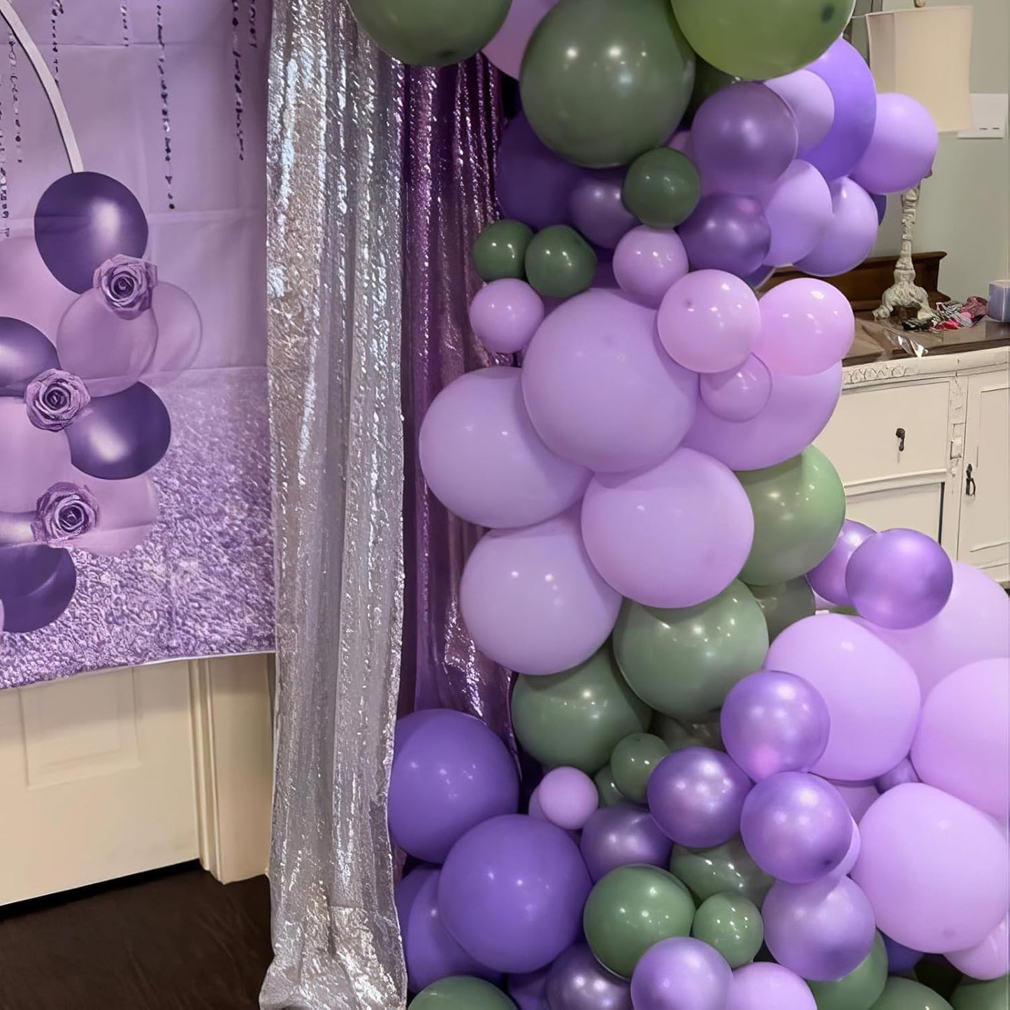 Purple and Sage Green Balloons, Purple Lavender Sage Balloon Cream White Gold Balloons, Light Metallic Purple Gold Balloon for Boho Birthday Wedding Graduation Party Baby Shower Decoration
