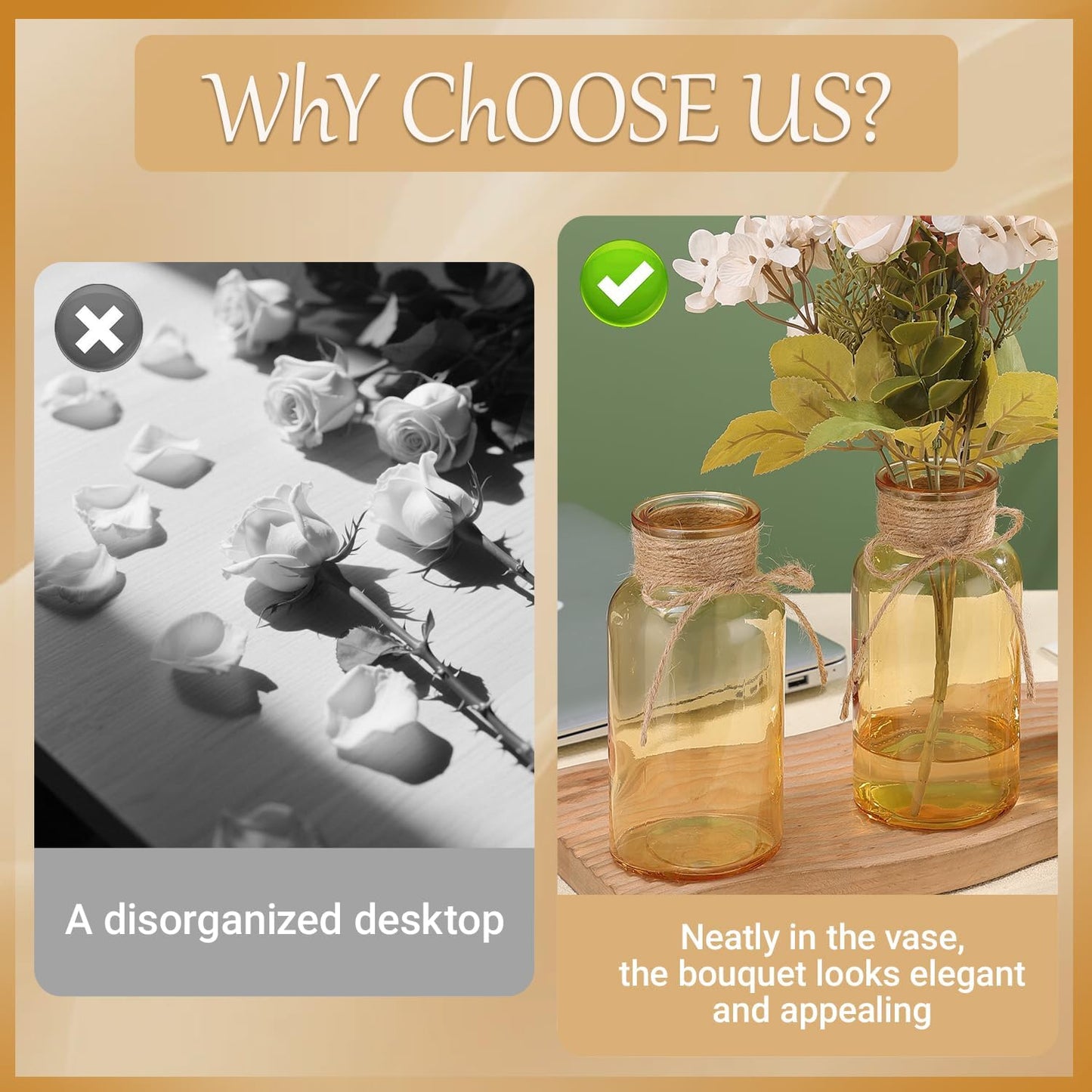 Gold Vases for Centerpieces Set of 6, Mason Jars Boho Cylinder Bud Vases in Bulk, for Weddings Parties Vintage Home Decor