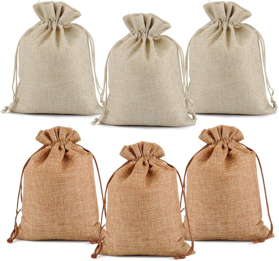 Lucky Monet 25/50/100PCS Burlap Gift Bags Wedding Hessian Jute Bags Linen Jewelry Pouches with Drawstring for Birthday, Party, Wedding Favors, Present, Art and DIY Craft (25Pcs, Cream, 7” x 9”)