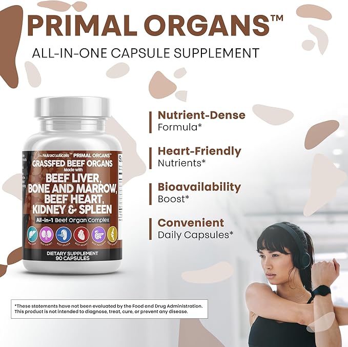 Clean Nutraceuticals Grass Fed Beef Liver Capsules - Premium Quality Supplement Packed with Desiccated, Beef Heart, Spleen, Pancreas Plus Bone & Marrow Dao Enzyme Pills