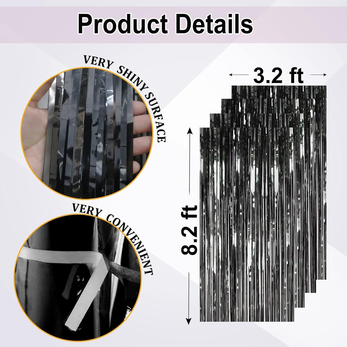4Pack Black Foil Fringe Curtains Black Streamers Backdrop for Party Decorations, Wedding, Graduation, Halloween, Birthday, Photo Booth Props