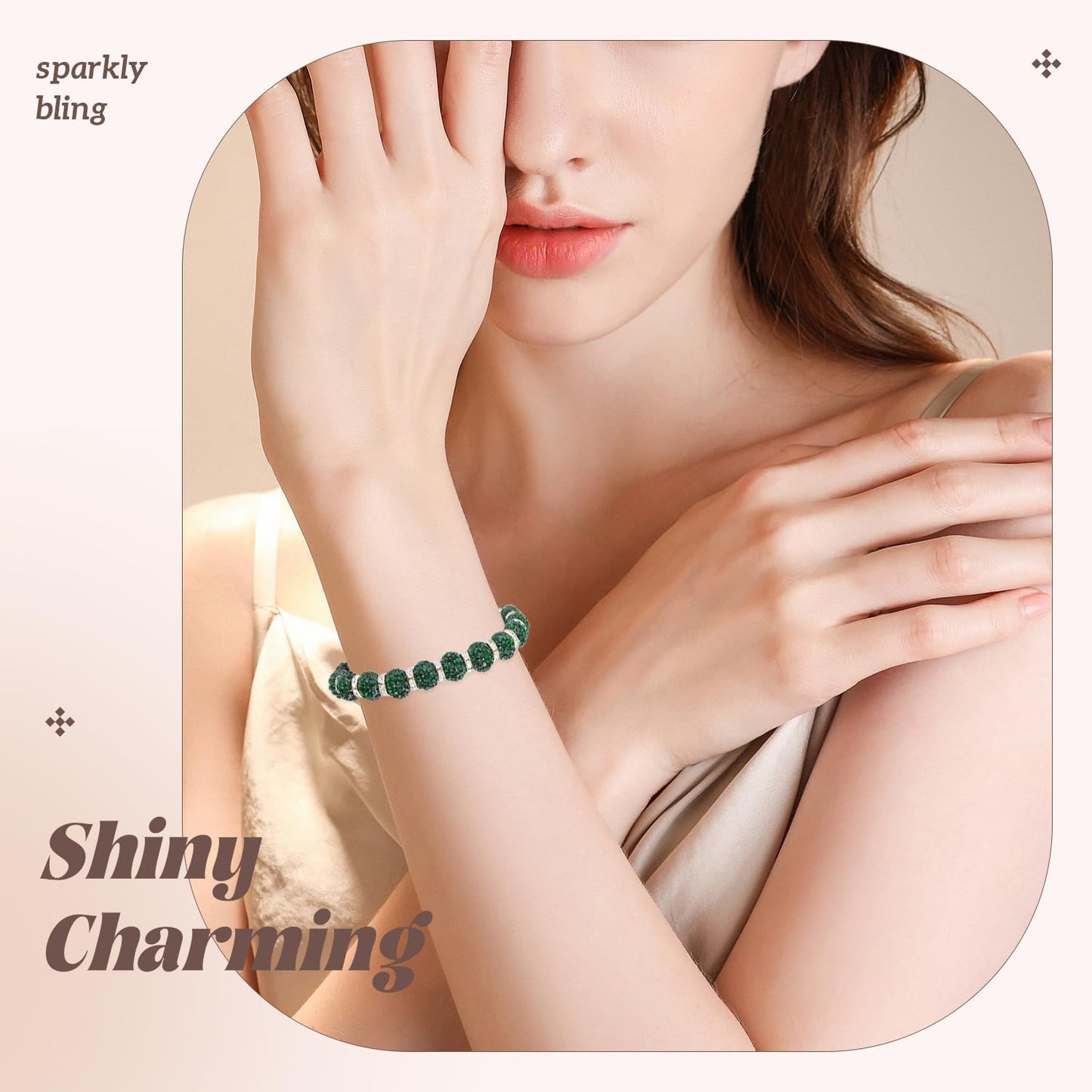 105pcs 10mm Rhinestone Beads for Jewelry Making, Dark Green Shiny Round Disco Ball Beads Bulk, Sparkle Crystal Clay Christmas for Bracelet Baseball Necklace Earring Crafting and DIY