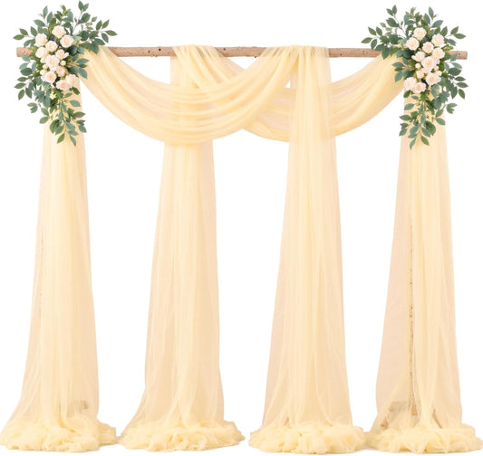 Champagne Arch Draping Fabric for Wedding, 2 Panels 60" x 26Ft Chiffon Drapery Fabric Drapes Backdrop for Wedding Ceremony Baby Shower Bridal Shower Decoration