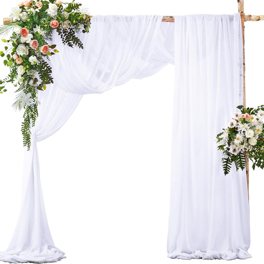 SiinvdaBZX 2 Panels Wedding Arch Draping Fabric 30" x 20Ft White Sheer Chiffon Fabric Outdoor Extra Long Decorative Drapery Fabric for Party Ceremony Ceiling Curtain Backdrop