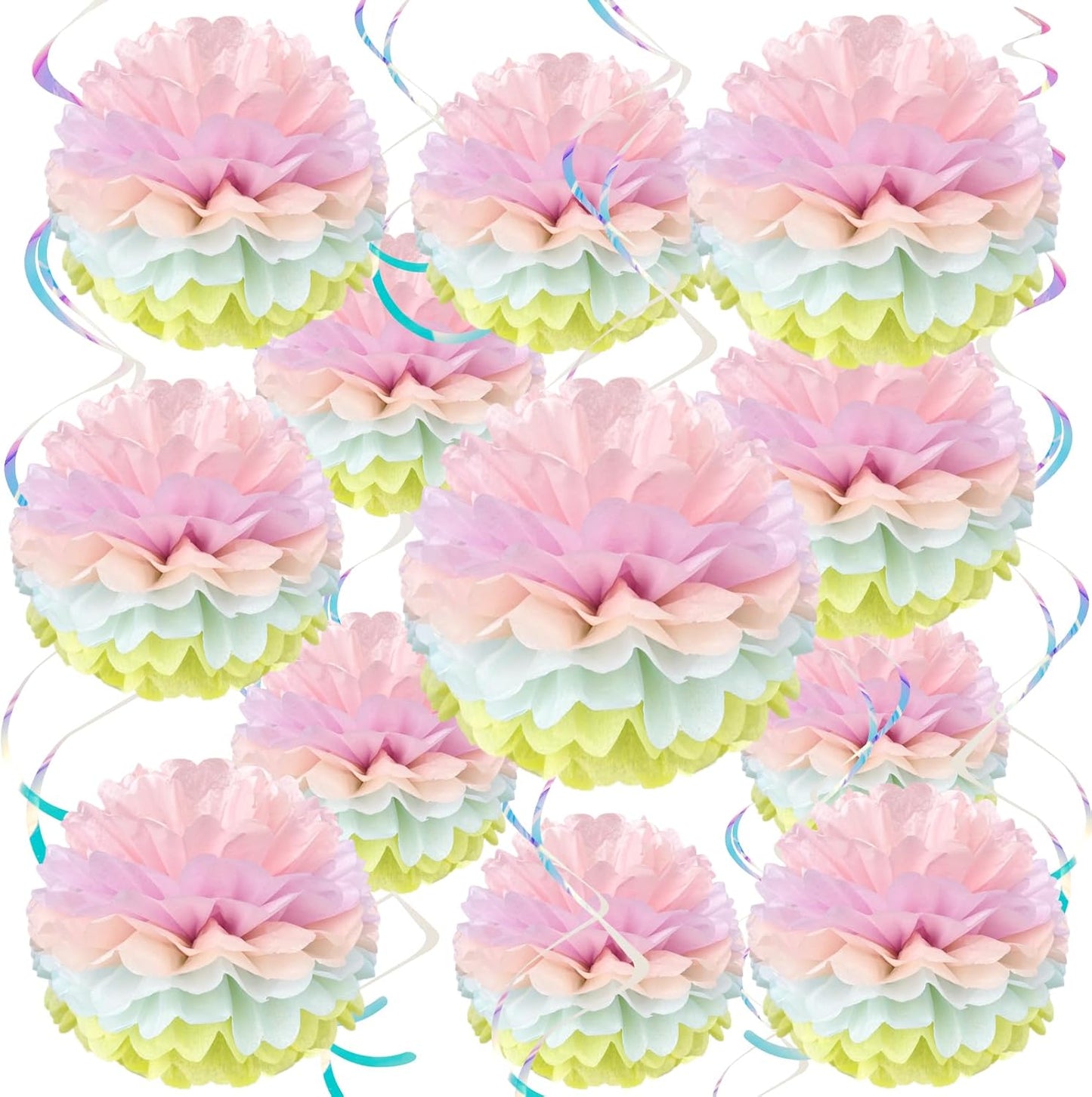 Pastel Paper Pom Poms Hanging Tissue Paper Flowers Pastel Birthday Party Decorations Tissue Flowers for Girl's Baby Shower Easter Mermaids Unicorn Themed Birthday