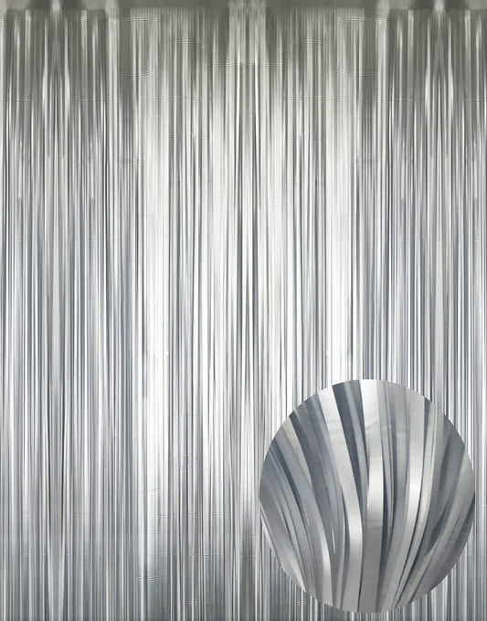 GOER 3.2 ft x 8.2 ft Metallic Tinsel Foil Fringe Curtains Party Photo Backdrop Party Streamers for Birthday,Graduation,New Year Eve Decorations Wedding Decor (5 Pcs,Matte Silver,Thick Material)