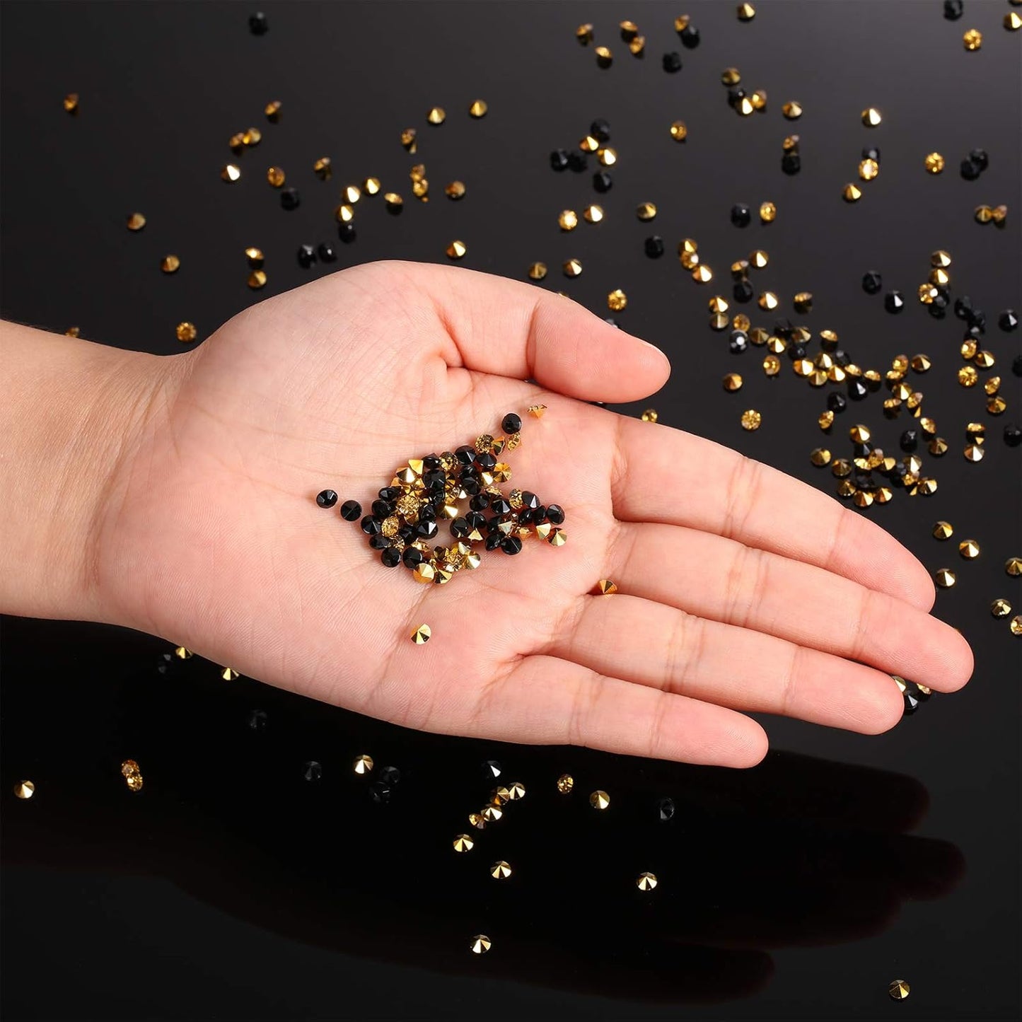 10000 Clear Wedding Table Scatter Confetti Crystals Acrylic Diamonds Rhinestones for Table Centerpiece Decorations Wedding Decorations Bridal Shower Decorations Vase Beads (Gold and Black, 4 mm)