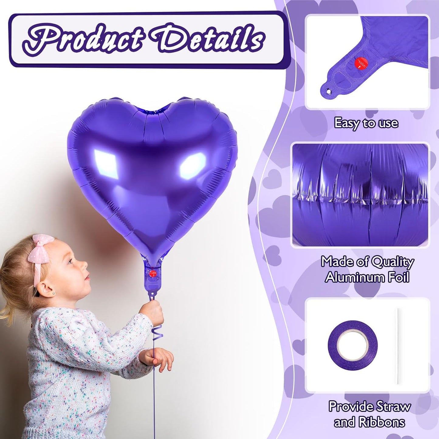 24 Pcs Purple Heart Balloons,18 inch Heart Shape Foil Balloons Love Balloons Valentine Balloons for Birthday Party Wedding Engagement Party Baby Shower Valentine Day Decorations (Purple)