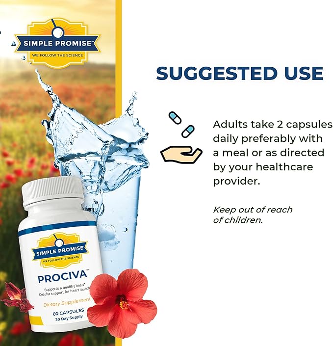 Simple Promise Prociva - Arjuna Bark Extract Heart Health Supplement with Folic Acid, Vitamin D & Magnesium - Herbal Blood Pressure Support & Healthy Heart Maintenance for Men & Women - 60 Capsules