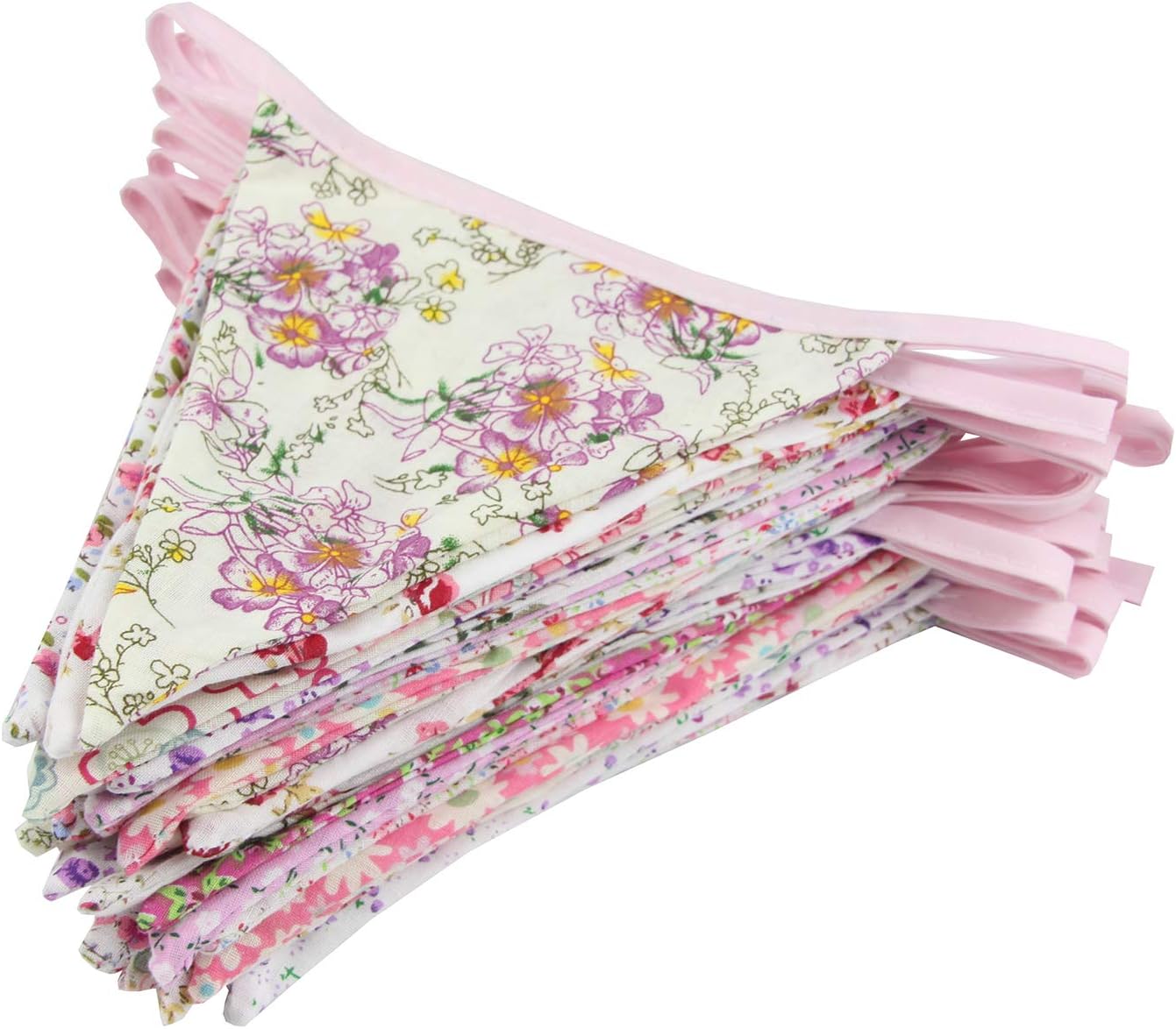 10M/32Ft Triangle Bunting Banner, 36 Pcs Cotton Fabric Flags Pennant Garlands for Birthday Party, Wedding, Baby Shower, Outdoor and Home Decorations (Pink)