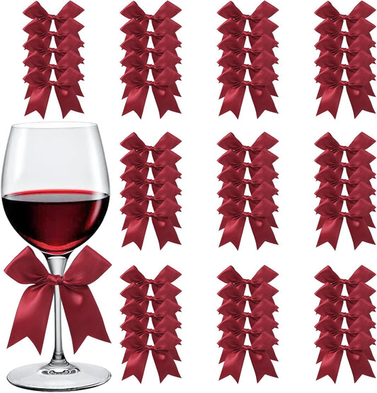 Feluwi Burgundy Gift Wrap Bows (50 Pcs) - 3.3 Inch Elegant Plastic-Free Bows for Christmas Gifts, Birthday Presents, Wedding Friendly Party Supplies, Baby Shower, Gift Bags Decorative Accessories