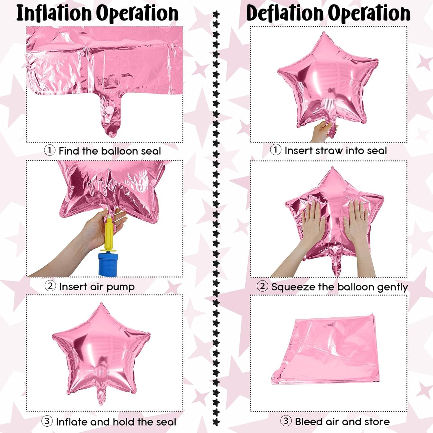 Pink White Star Foil Balloons, 18 Inch Pink White Stars Shape Mylar Balloons 10 Pcs Large Pink and White Pentagram Foil Balloons Party Decoration for Girls Birthday Wedding Bridal Baby Shower