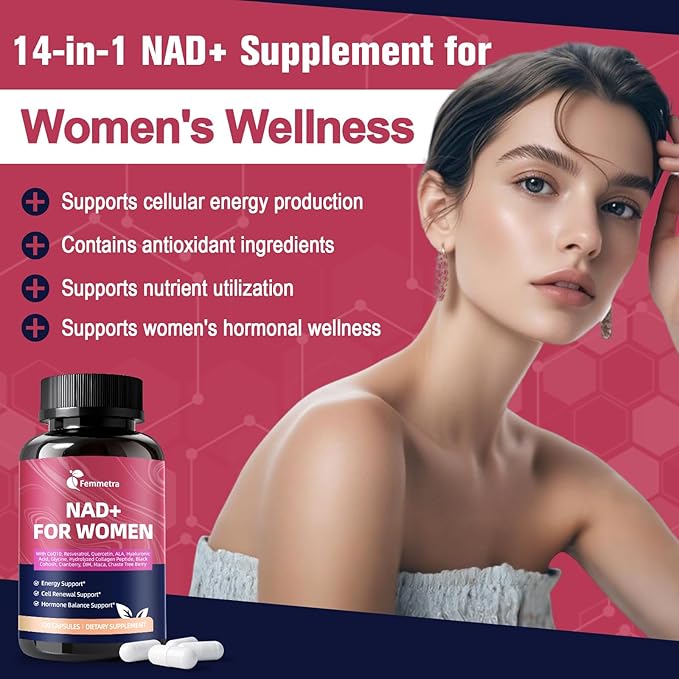 NAD Supplements for Women - NAD Resveratrol Supplement with CoQ10, DIM & Hyaluronic Acid - Liposomal NAD+ Supports Hormone Balance, Mitochondrial Health, Anti-Aging & Cellular Renewal - 120 Capsules