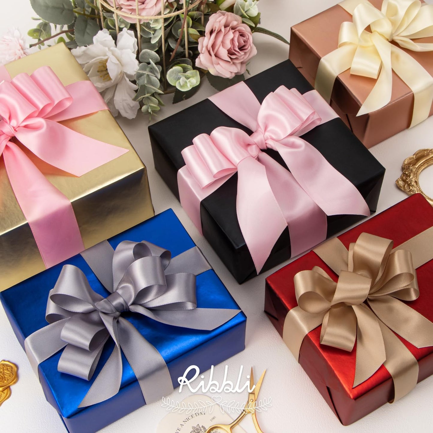 Ribbli Double Faced Pink Satin Ribbon,1” x Continuous 25 Yards,Use for Bows Bouquet,Gift Wrapping,Baby Shower,Floral Arrangement