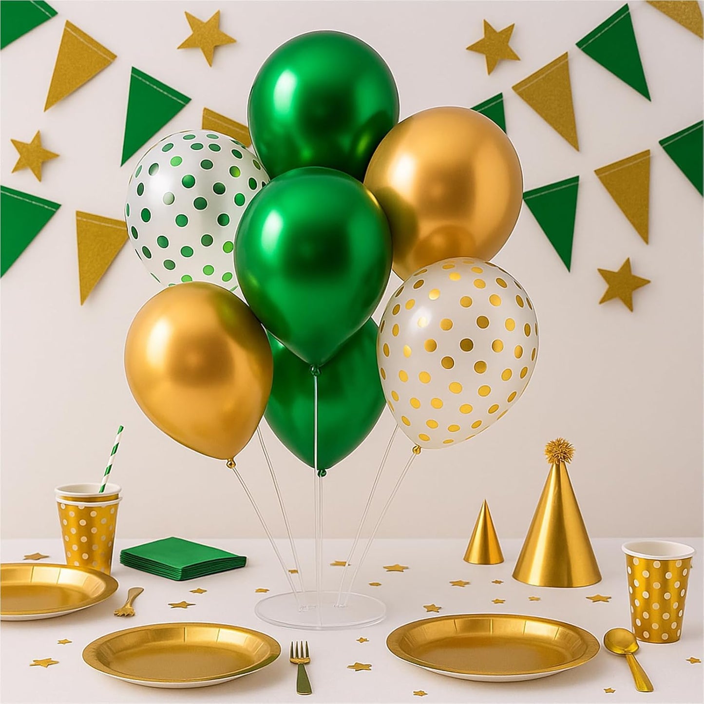 6pcs Balloon Stands Kit Table Centerpiece Table Decorations for Anniversary Birthday Wedding Graduation Retirement Party Decorations (Green Gold)