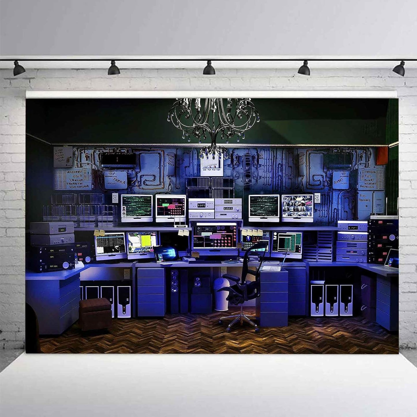 Custom Backdrop with Size Retro Computer Office Backdrop Blue Hacker Room Background for Photography Party Room Decor Photo Booth Props Supplies YUNBDZ008