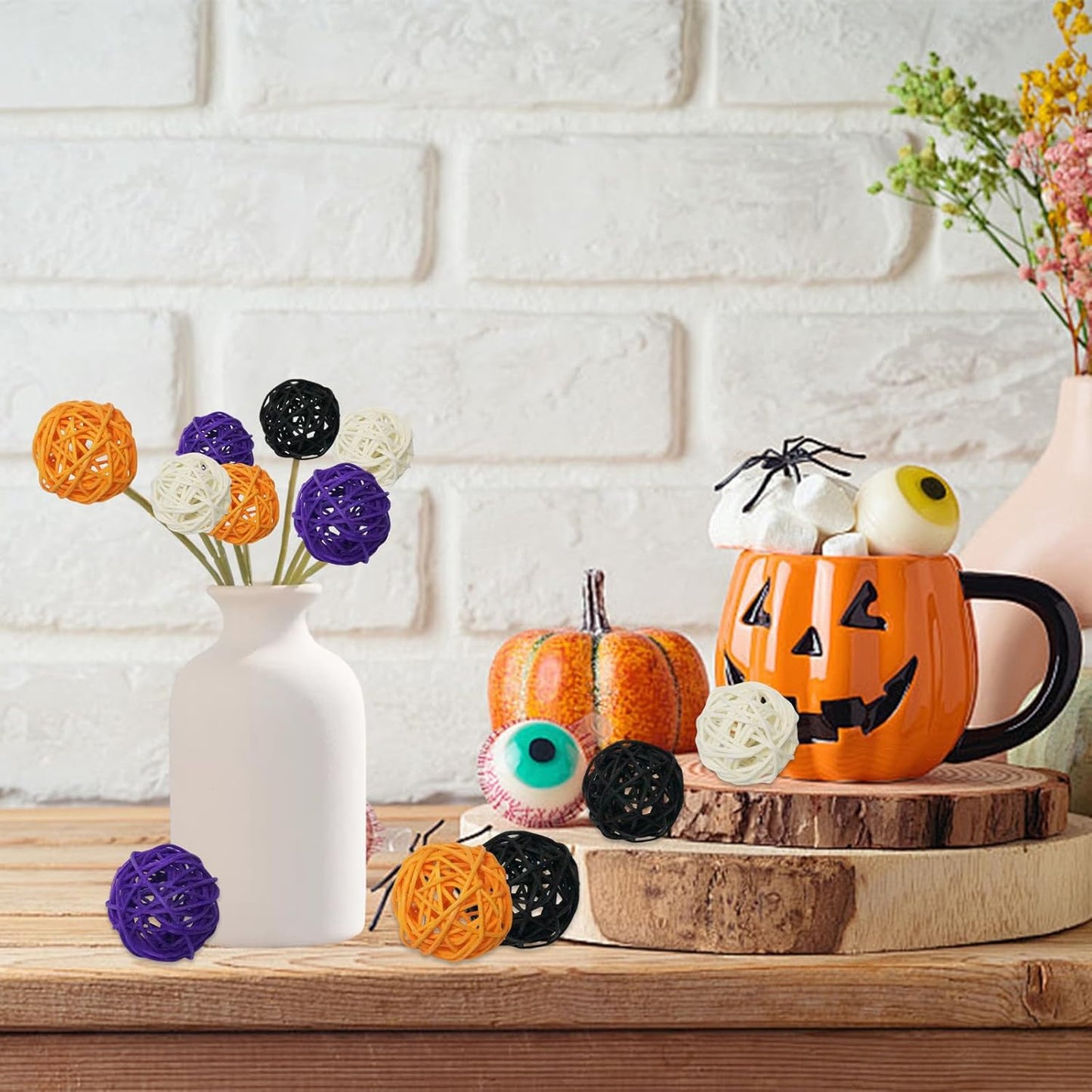 Halloween vase filler decor-36Pack&Halloween Thanksgiving Day Rattan Balls Decorative,&Vase Filler Wicker Ball for Halloween&decorative balls for bowls&bowl fillerTable Hanging Decor DIY Crafts