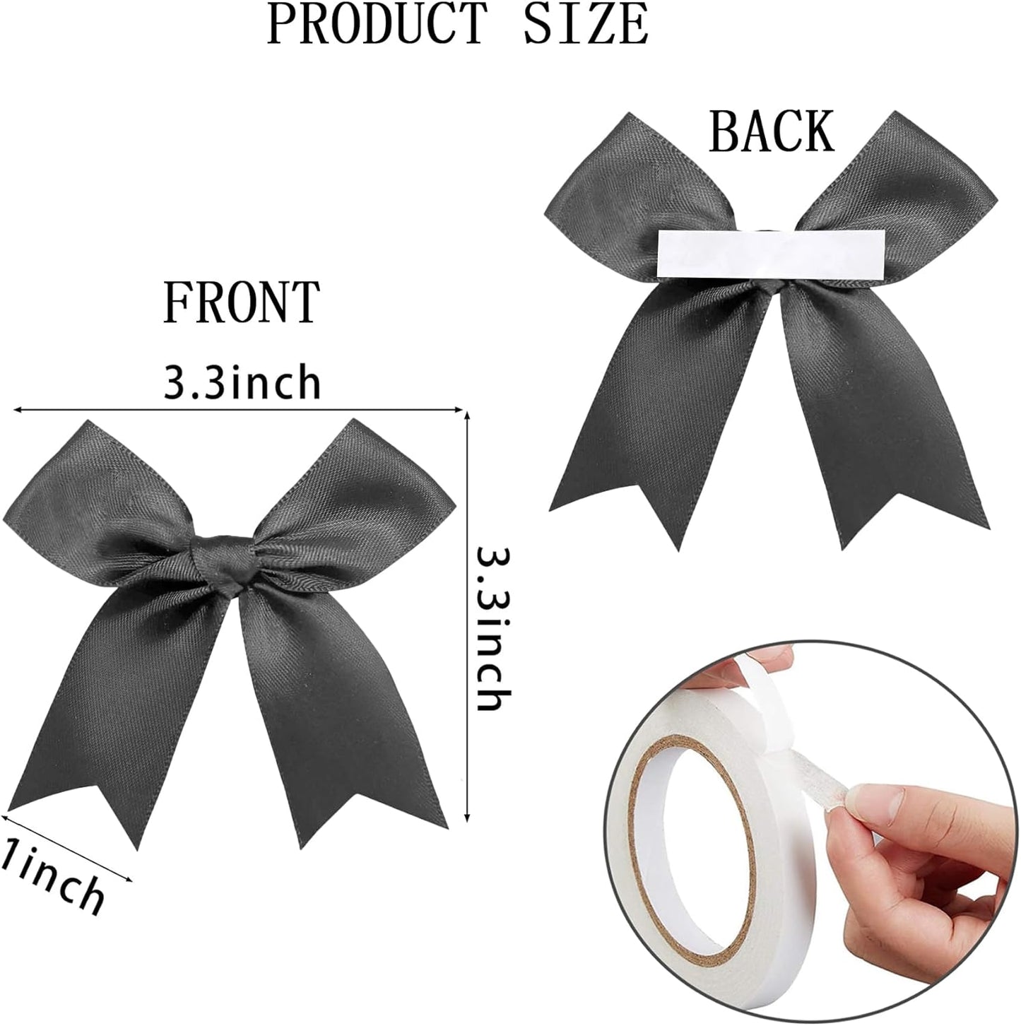 50 Pieces Gift Wrap Bows Premium Satin Ribbon Bows 3.3 Inch Craft Bows for Gift Wrapping DIY Treat Bags Holiday Gifts Bag Party Decorations, Wedding Decor Christmas Birthday Presents (Black)