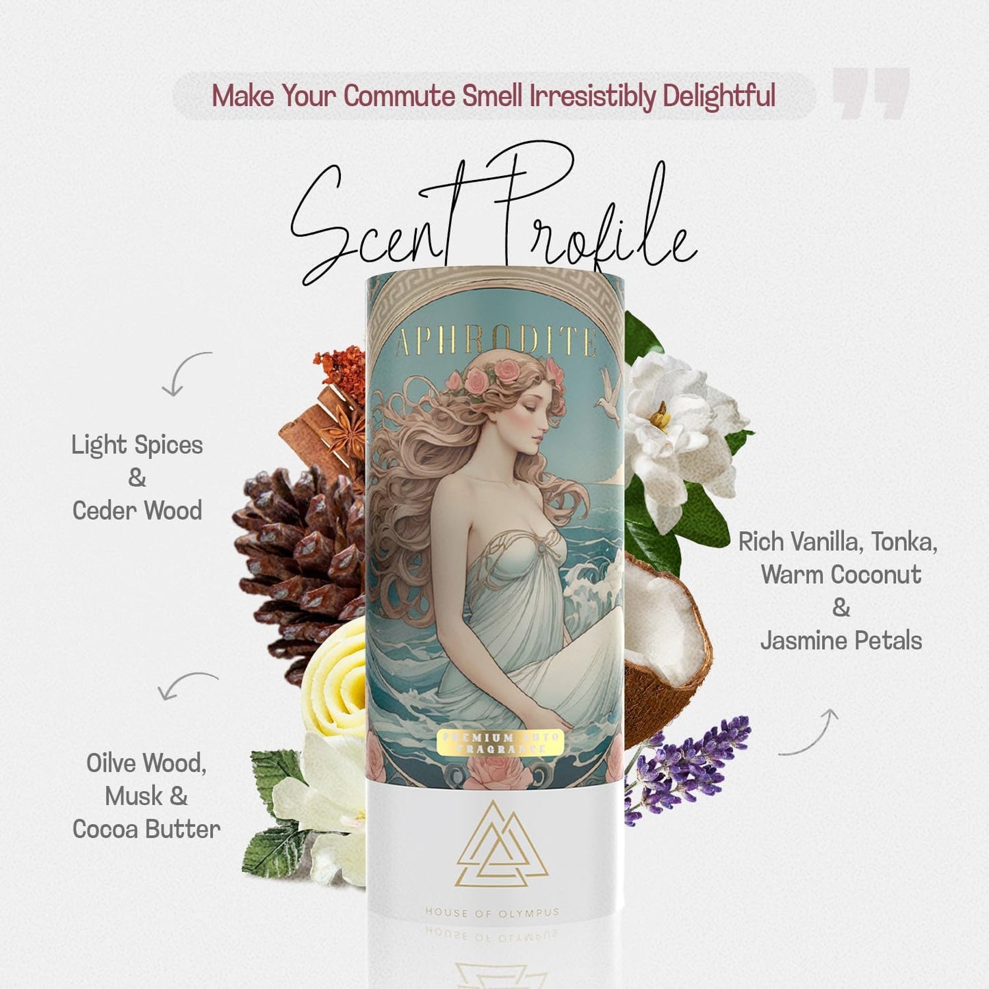 Aphrodite Hanging Car Air Freshener for Women, Only Natural Essential Oils - 60 Days Lasting Car Scent by House of Olympus - Made in USA