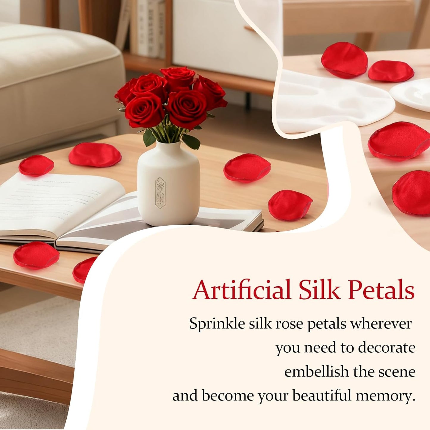 300pcs Dark Red Faux Silk Rose Petals - Perfect for Wedding Aisles, Flower Girls, Tables, Party Confetti, Bridal Showers and Home Decor