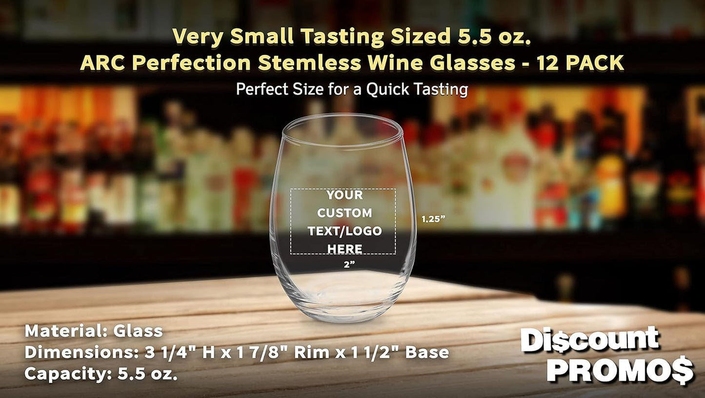Custom Stemless Wine Glasses by ARC 5.5 oz. Set of 12, Personalized Bulk Pack - Perfect for Hotel, Bar, Restaurant or Lounge - Clear