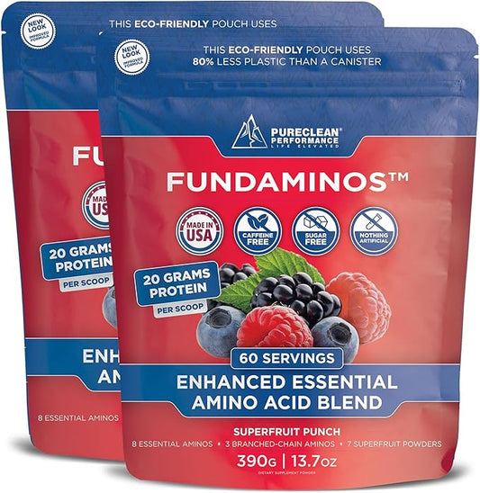 FundAminos Organic EAA + BCAA Powder Blend | Plant-Based Essential Aminos for Everyday Vitality, Healthy Aging & Balanced Nutrition | Gluten Free, Non-GMO, Clean Label – 2 Bags (60 Servings)