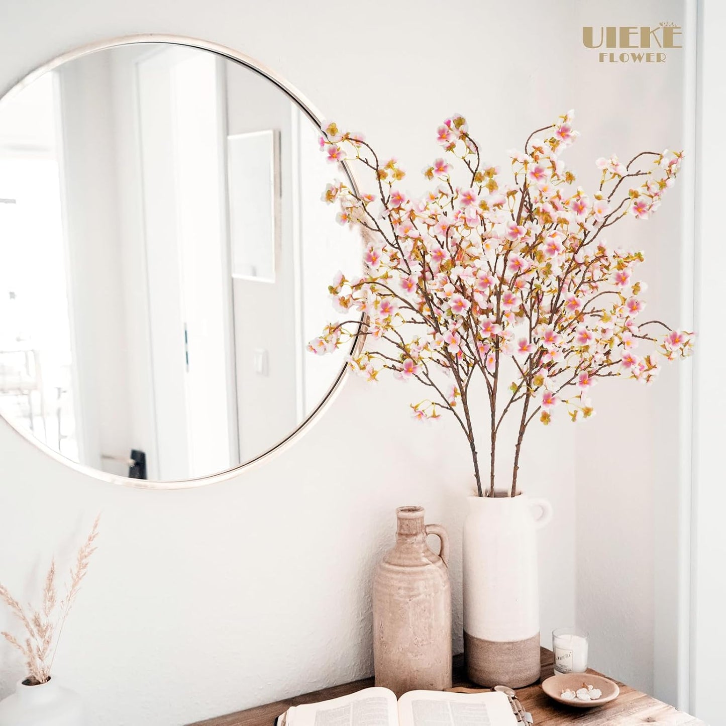 Uieke Silk Cherry Blossom Branches, 40.5in Artificial Cherry Blossom Flowers Long Stems Fake Flowers Vase Arrangements for Wedding Home Japanese Decor, Set of 8, Pink