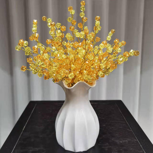 32PCS Crystal Artificial Flowers Bouquets Handmade Acrylic Flower Branches Fake Beaded Baby Breath Floral Crafts for Wedding Party Home Decor