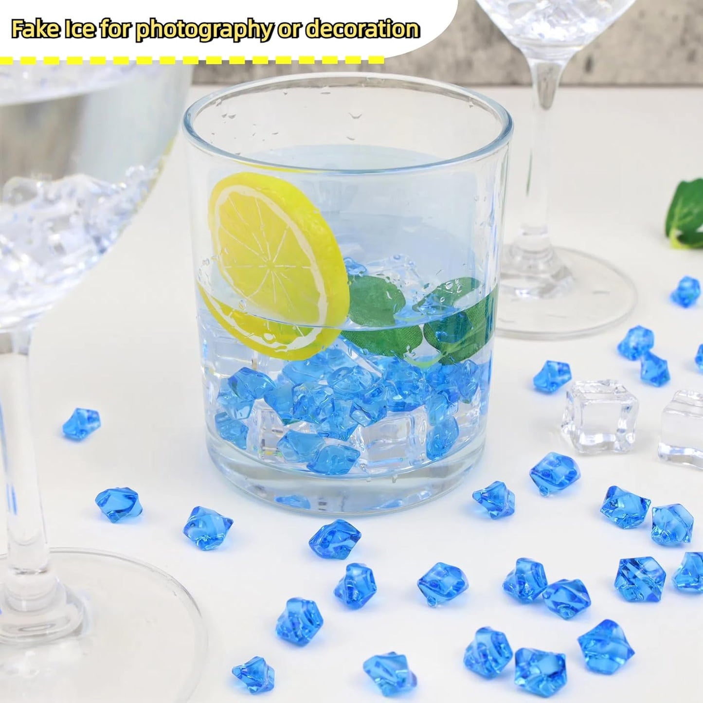 YATOJUZI 500pcs Fake Ice Cubes Blue Acrylic Crushed Rocks Vase Fillers Plastic Diamonds Gems for DIY Party Wedding Centerpiece Table Scatter Prop Display 0.5" (Only Blue)