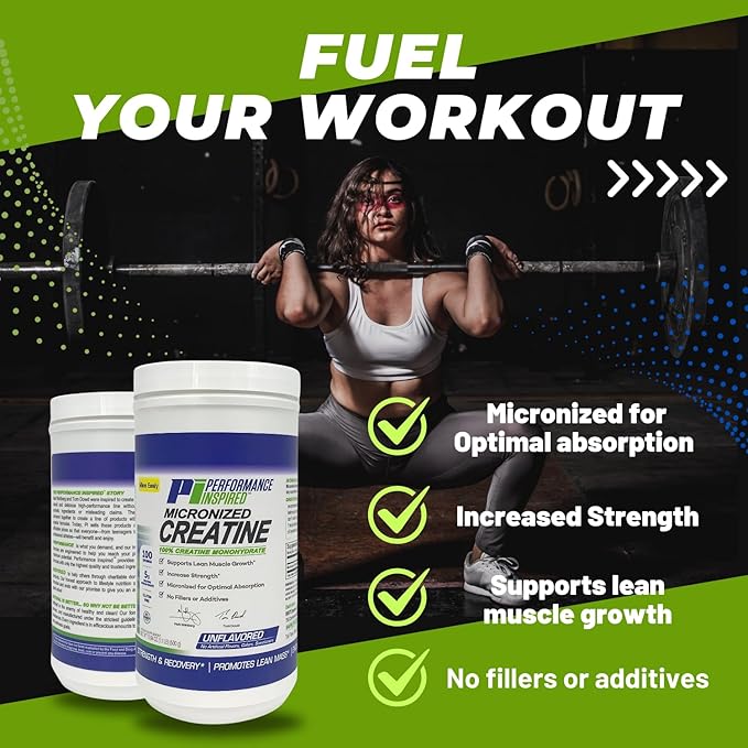 Performance Inspired Nutrition Micronized Creatine Monohydrate – 100% Pure, Unflavored, No Fillers – Supports Muscle Growth & Recovery – 1.1 lb