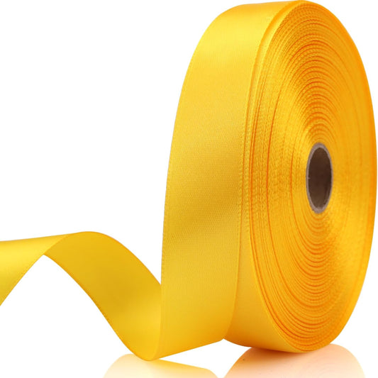 Yellow Ribbon 7/8 Inch 60 Yards Satin Craft Ribbon-Single Face Polyester Ribbon for Handmade Roses,Gift Wrapping,Timeless Flower,Bouquets,Wedding and Party Decoration