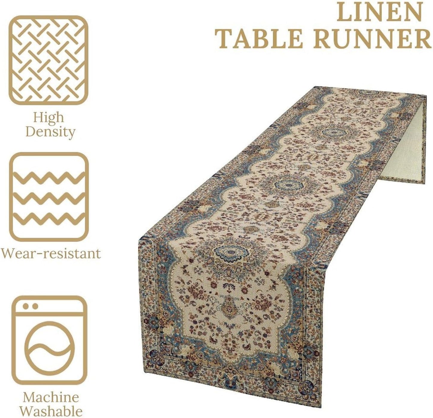 Boho Vintage French Table Runner,Retro Flower Rustic Country Style Floral Print Pattern for Home Kitchen Table Decor Dining Coffee Room Garden Party Decor 13x60in