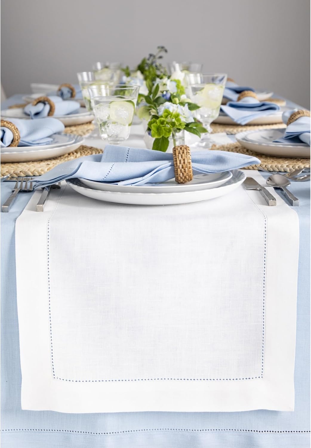 Solino Home Linen White Table Runner 120 Inches Long - 100% Pure Linen Hemstitch 14 x 120 Inch Table Runner for Dining, Fall, Autumn, Halloween, Thanksgiving, Holiday - Classic Hemstitch