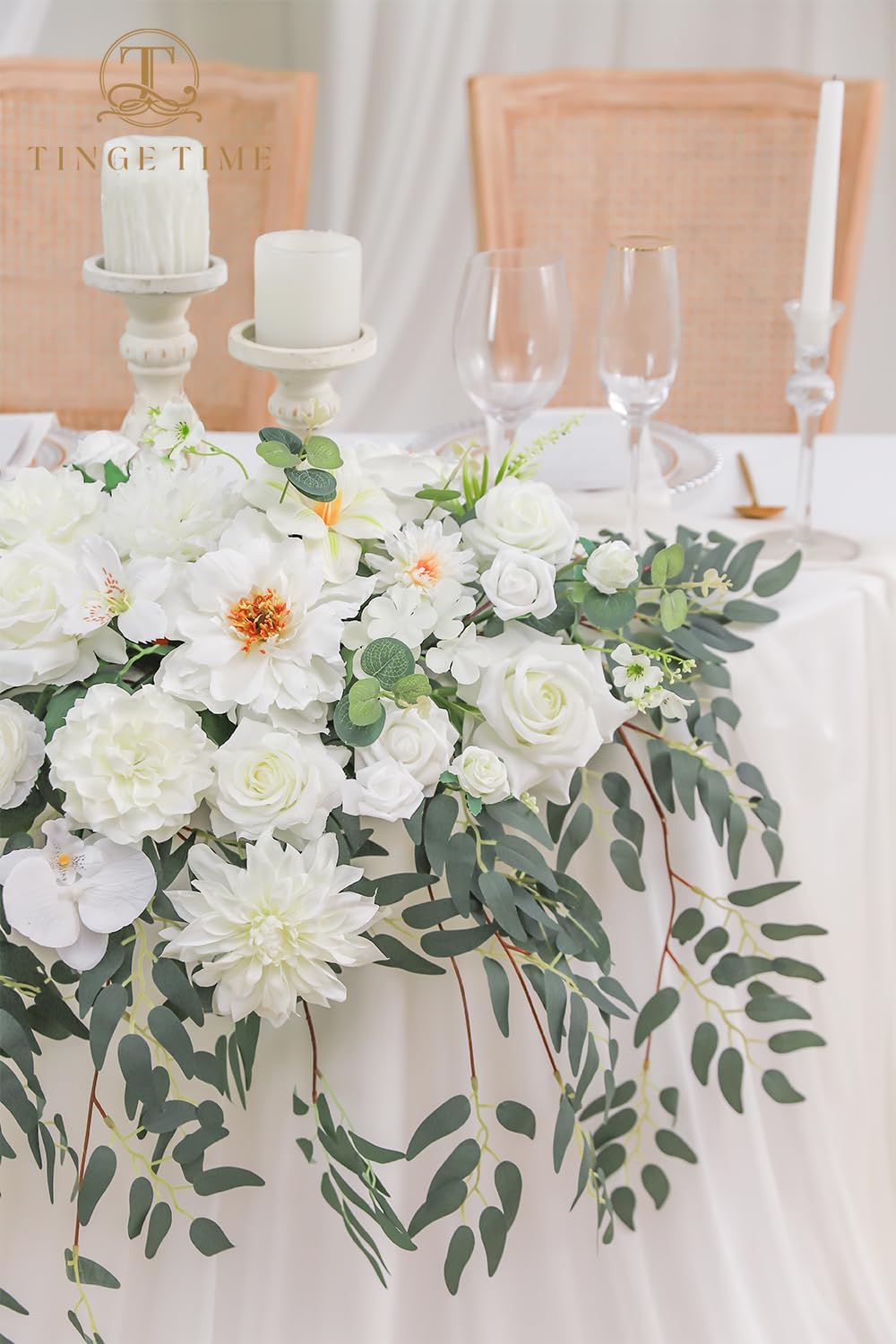 TINGE TIME Artificial Sweetheart Flower Swag with Table Cloth and Table Runner, Pack of 3 Floral Arrangement for Wedding Sweetheart Desktop Centerpiece Decoration Valentine's Day (IvoryWhite)