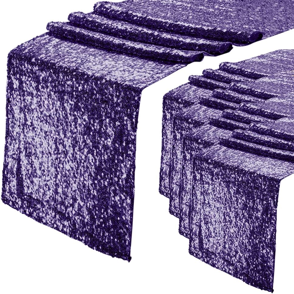 Eternal Beauty Purple Table Runner for Wedding, 5PCS-12x108 Sequin Table Runner Decorations for Birthday Parties, Banquets, Graduations,Christmas